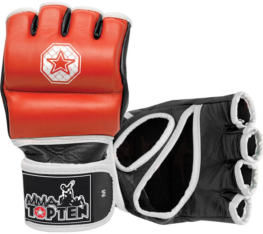 TopTen MMA OFFERS Top Ten Red/Black/White Leather Double-wrap MMA Training Gloves, 2322-RED 3 TopTen MMA OFFERS Top Ten Red/Black/White Leather Double-wrap MMA Training Gloves, 2322-RED