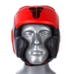 Fighter Black / Red Leather Sparring Headguard, NL2796R PROTECTION