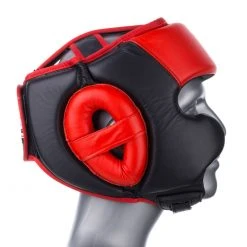Fighter Black / Red Leather Sparring Headguard, NL2796R PROTECTION